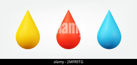 Liquid drop colorful 3d icon set. realistic droplet vector illustration. design elements collection in cartoon minimal style Stock Vector