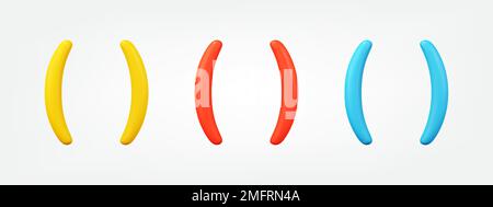 Bracket colorful 3d icon set. realistic open and close curly braces vector illustration. design elements collection in cartoon minimal style Stock Vector