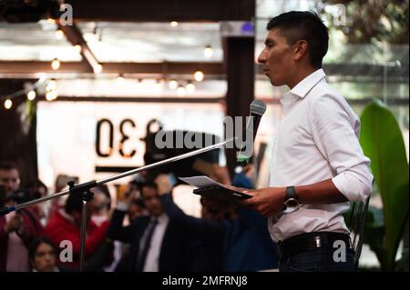Colombian cyclist Nairo Quintana gives a press conference in Bogota, Colombia on January 25, 2022. Photo by: Chepa Beltran/Long Visual Press Stock Photo
