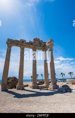 Apollo temple ruins in Side near Antalya, Turkey. Side is a popular tourist resort and the Apollo temple is a landmark by the sea Stock Photo