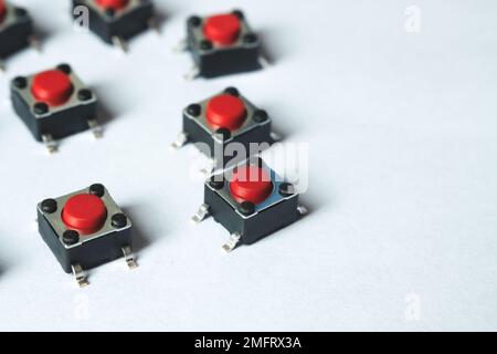 Five tact switch, red pushbutton switch,component electronic Stock Photo