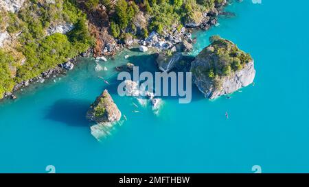 Aerial view of the picturesque Marble Caves near Puerto Rio Tranquilo - Lago General Carrera, Chile Stock Photo