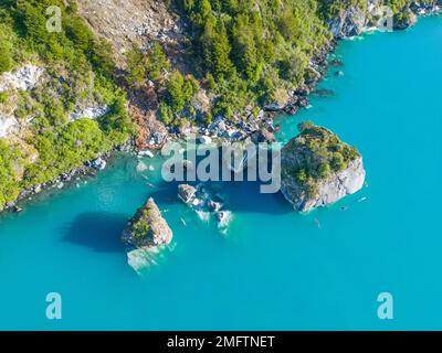 Aerial view of the picturesque Marble Caves near Puerto Rio Tranquilo - Lago General Carrera, Chile Stock Photo