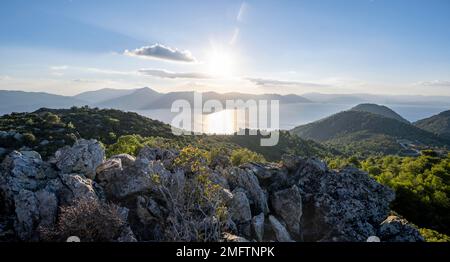 Volcanic peninsula Methana, view over the sea and landscape with ...