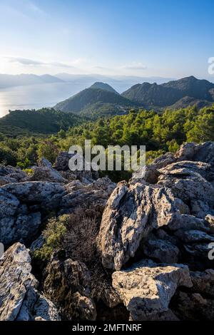 Volcanic peninsula Methana, view over the sea and landscape with ...