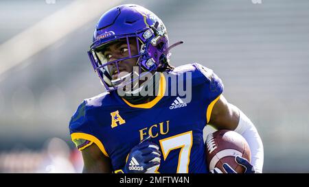 East Carolina Pirates wide receiver C.J. Johnson (5) before the NCAA  college football game between Tulane and ECU on Saturday November 7, 2020  at Dowdy-Ficklen Stadium in Greenville, NC. Jacob Kupferman/(Photo by