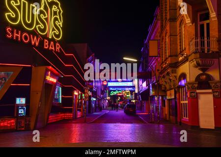 Illuminated sign at the Grosse Freiheit, Reeperbahn, St. Pauli, Hamburg ...