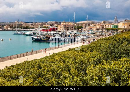 Port at the old town on the island of Ortigia, Syracuse, Sicily, Syracuse, Sicily, Italy Stock Photo
