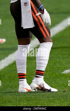 A detailed view of the Nike cleats worn by Cleveland Browns wide