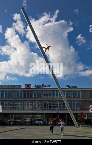 Man walking to the sky, also called Himmelsstuermer, sculpture by Jonathan Borofsky, Kulturbahnhof, Kassel, Hesse, Germany Stock Photo