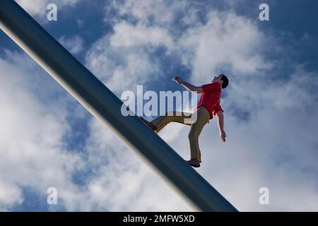 Man walking to the sky, also called Himmelsstuermer, sculpture by Jonathan Borofsky, documenta IX, Kassel, Hesse, Germany Stock Photo