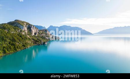 Aerial view of the picturesque Marble Caves near Puerto Rio Tranquilo - Lago General Carrera, Chile Stock Photo