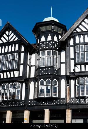 Image of the black and white mock tudor 1920's buildings on Knifesmithgate in the market town of Chesterfield, Derbyshire. Stock Photo