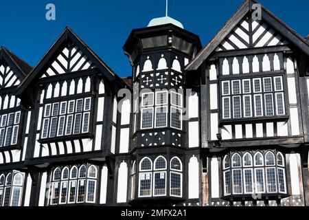 Image of the black and white mock tudor 1920's buildings on Knifesmithgate in the market town of Chesterfield, Derbyshire. Stock Photo