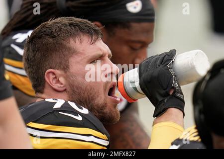 Pittsburgh Steelers outside linebackers T.J. Watt (90) and outside  linebacker Bud Dupree (48) on the sideline