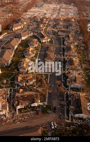 Aerial view of heavily damaged by hurricane Ian houses in Florida ...