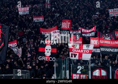 Rome, Italy. 24th Jan, 2023. Supporters of AC Milan during the Serie A match between Lazio and AC Milan at Stadio Olimpico, Rome, Italy on 24 January 2023. Credit: Giuseppe Maffia/Alamy Live News Stock Photo