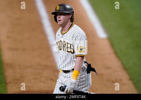 San Diego Padres shortstop Jake Cronenworth (9) reacts during an MLB  regular season game against the Colorado Rockies, Monday, August 16, 2021,  in Den Stock Photo - Alamy