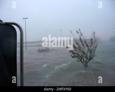 Aftermath - Keesler Damage - 26-HK-288-2. Hurricane Katrina Front of Commissary. Hurricane Katrina Stock Photo