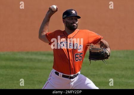 This is a 2021 photo of Jose Urquidy of the Houston Astros baseball team.  This image reflects the Houston Astros active roster as of Thursday, Feb.  25, 2021 when this image was