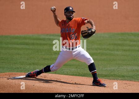 This is a 2020 photo of Jose Urquidy of the Houston Astros baseball team.  This image reflects the Astros active roster as of Tuesday, Feb. 18, 2020,  when this image was taken. (