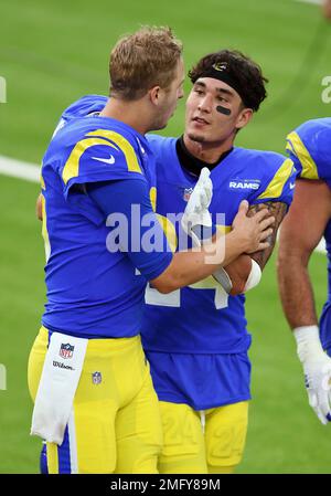 Los Angeles Rams safety Taylor Rapp (24) and Atlanta Falcons place kicker  Younghoe Koo (7) swap jerseys after an NFL game, Sunday, Sept. 18, 2022, in  Stock Photo - Alamy