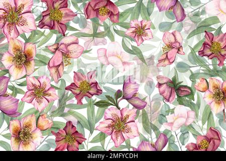 Watercolor Pink Flower Wrapping Paper Posters Stock Illustration