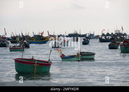 Boats on the China Sea in Fisherman's Village Mui Ne Vietnam Stock Photo