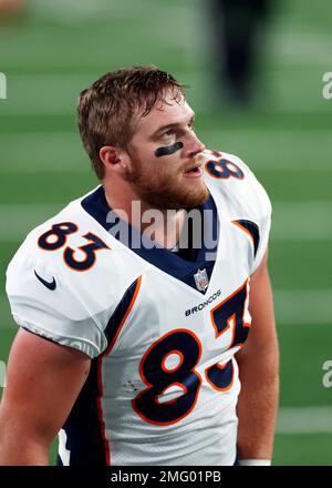 Denver Broncos tight end Adam Trautman warms up prior to an NFL preseason  football game against the Arizona Cardinals, Friday, Aug. 11, 2023, in  Glendale, Ariz. (AP Photo/Ross D. Franklin Stock Photo 