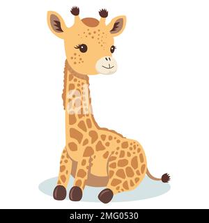 little baby giraffe. cute animal. flat vector illustration. Stock Vector