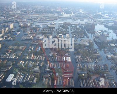 Aftermath - Flooding - Miscellaneous - 26-HK-36-203. aerial view of flooding in residential areas. Hurricane Katrina Stock Photo