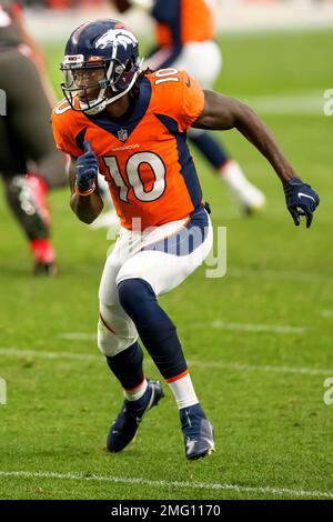 London, UK. 30th Oct, 2022. Denver Broncos Wide Receiver Jerry Jeudy runs  for a touchdown in their match against Jacksonville Jaguars in the NFL  International Series game at Wembley in London on