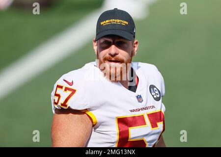 Washington Commanders long snapper Camaron Cheeseman (54) reacts during the  second half of an NFL football game against the Chicago Bears, Thursday,  Oct. 13, 2022, in Chicago. (AP Photo/Kamil Krzaczynski Stock Photo - Alamy