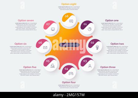 Eight option circle infographic diagram. Vector illustration Stock Vector