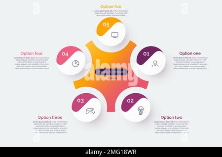 Five option circle infographic diagram. Vector illustration Stock Vector