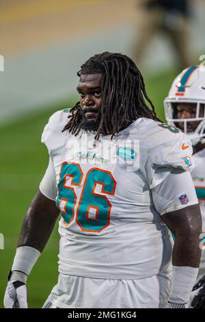 Miami Dolphins guard Solomon Kindley (66) walks on the sidelines during an  NFL football game against the Baltimore Ravens, Thursday Nov. 11, 2021, in  Miami Gardens, Fla. (AP Photo/Doug Murray Stock Photo - Alamy