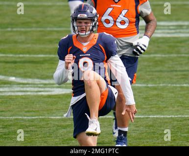 Denver Broncos quarterback Jeff Driskel (9) huddles the offense against the  Tampa Bay Buccaneers during an NFL football game, Sunday, Sept. 27, 2020,  in Denver. (AP Photo/Jack Dempsey Stock Photo - Alamy