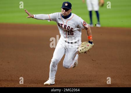 Houston Astros first baseman Aledmys Diaz receives a celebratory