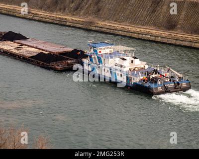 barge on the Danube - Black Sea canal in Romania Stock Photo