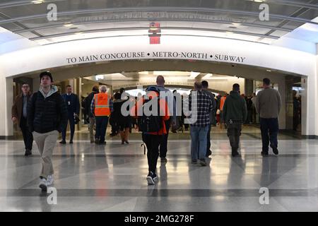 People walk through Grand Central Madison on January 25, 2023 in New York City. Stock Photo