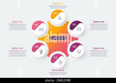 Six option circle infographic diagram. Vector illustration Stock Vector