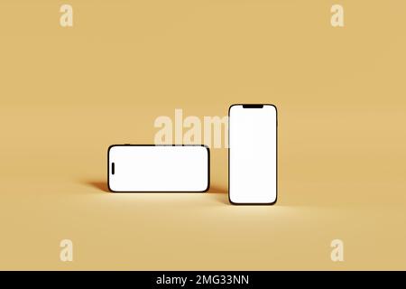 Two generic smartphone mockups with white screens and speech bubbles in ...