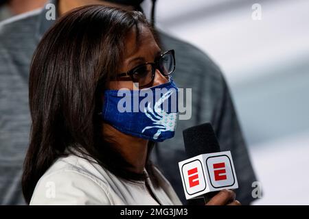 ESPN reporter Lisa Salters stands on the sideline during the