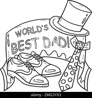Fathers Day Worlds Best Dad Isolated Coloring Page Stock Vector