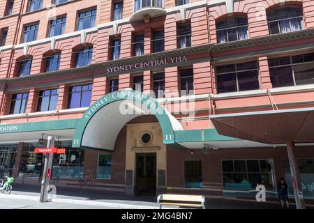 Sydney Central YHA backpacker accommodation hostel in Haymarket Sydney with Haymarket light rail stop, Sydney,NSW,Australia 2023 Stock Photo