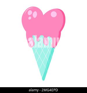 Vector ice cream in wafer cone with pink heart Stock Vector