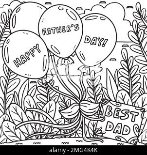 Happy Fathers Day Balloons Coloring Page for Kids Stock Vector