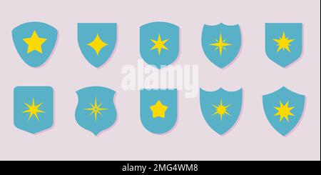 Superhero shields with stars. Super power and safe, shield silhouettes set. Safety and legally, vector knight or heroes accessories collection Stock Vector