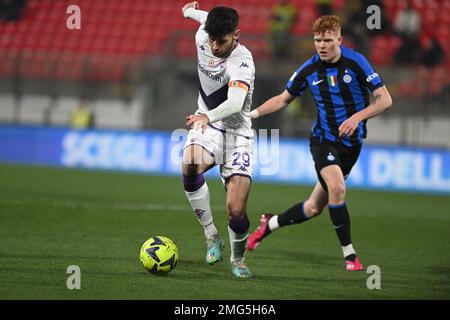 Monza, Italy. 25th Jan, 2023. Eljon Toci of Acf Fiorentina during the Supercoppa Italiana primavera 1 to the Italian football, match between Inter FC Internazionale ACF Fiorentina on 25 of January 2023 at at U-Power Stadium in Monza, Italy. Photo Tiziano Ballabio Credit: Tiziano Ballabio/Alamy Live News Stock Photo