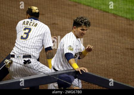 Milwaukee Brewers' Luis Urias of a baseball game against the San Diego  Padres Monday, April 19, 2021, in San Diego. (AP Photo/Gregory Bull Stock  Photo - Alamy